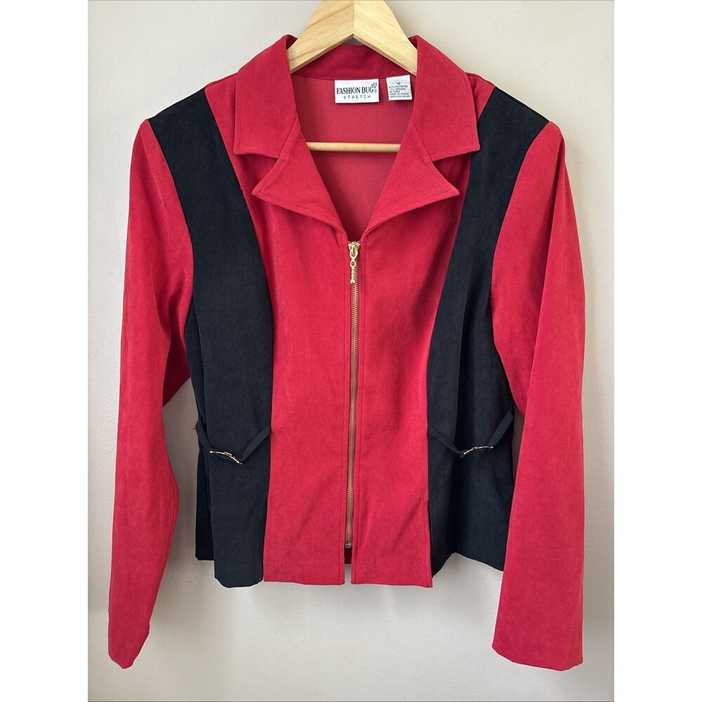 Vintage Fashion Bug Colorblock Jacket Womens 12 Red Black Peachskin
